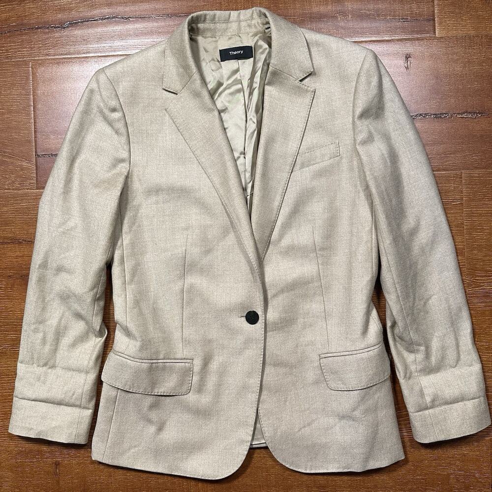 Theory Blazer Jacket Women 4 Beige Virgin Wool Designer Quiet Luxury City Chic